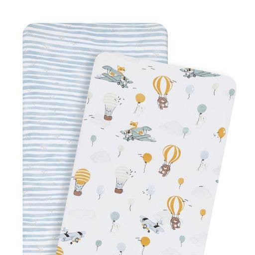 2pk Bassinet Fitted Sheets - Up Up & Away/Stripes