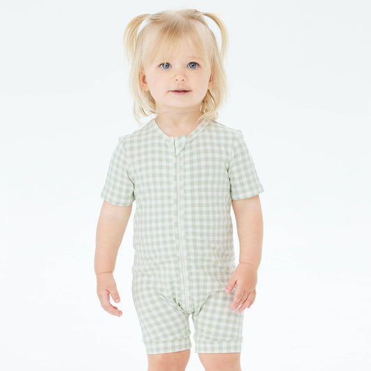 Kynd Baby - Day or Night Onesie Short Sleeve - Sage Gingham