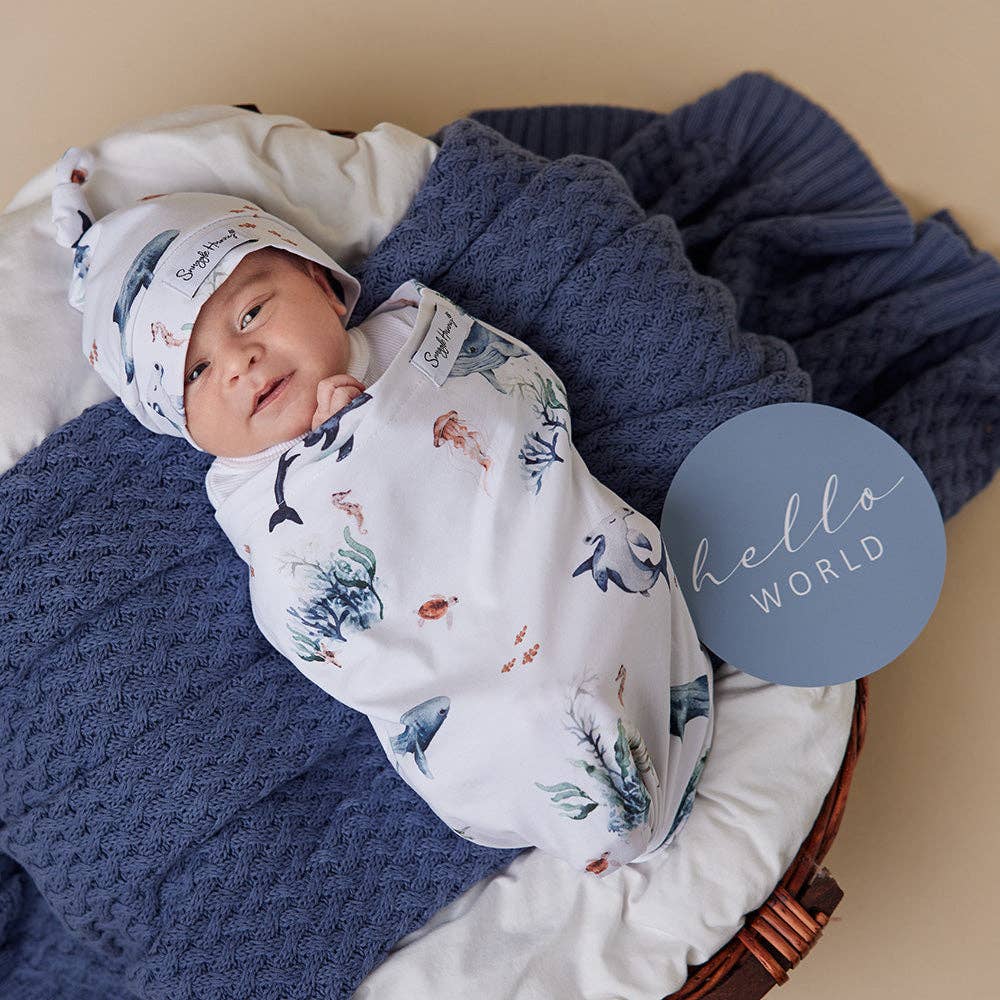 Snuggle Hunny - Ocean Organic Snuggle Swaddle & Beanie Set