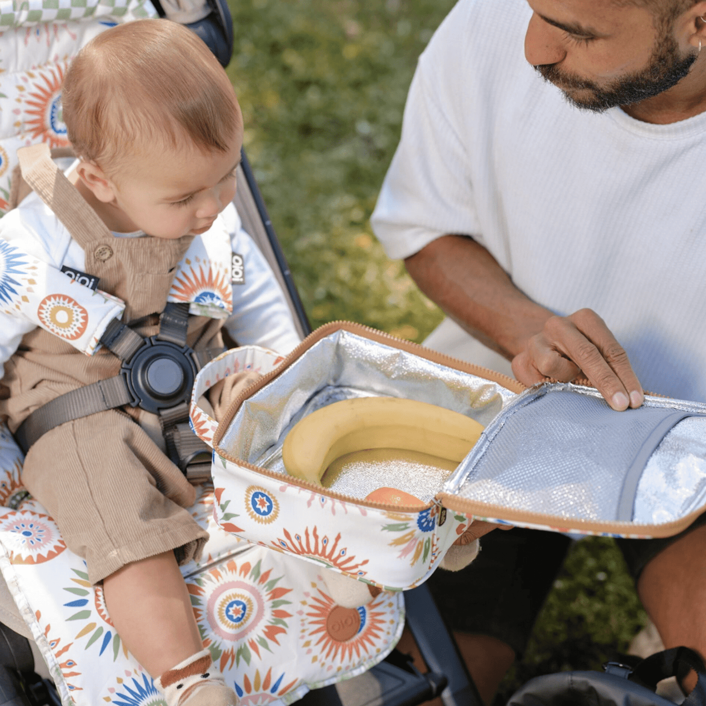 OiOi - Reversible Pram Liner - Sunburst/Green Check
