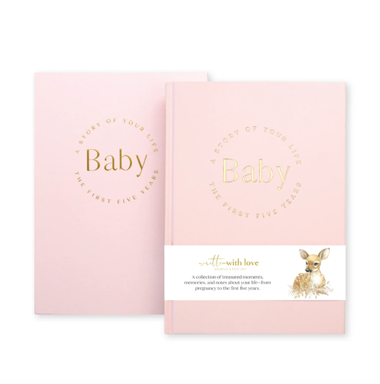 Written With Love - Baby Memory Book with Keepsake Box - Peony Pink