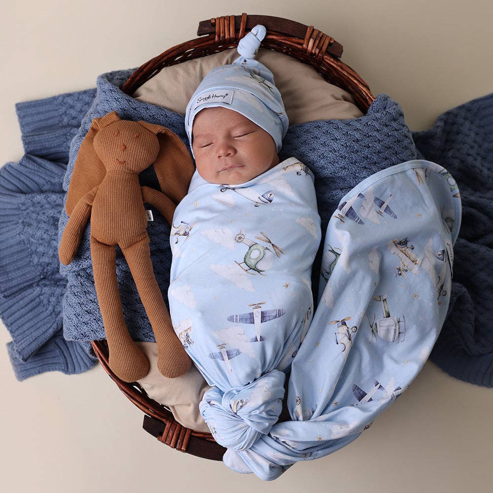 Snuggle Hunny - Taking Flight Organic Jersey Wrap & Beanie Set