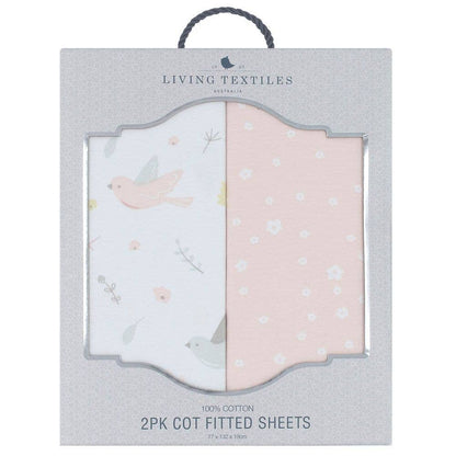 Living Textiles - 2-pack Jersey Cot Fitted Sheet - Ava/Blush Floral