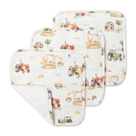 Snuggle Hunny - Diggers & Tractors Organic Wash Cloths - 3 Pack