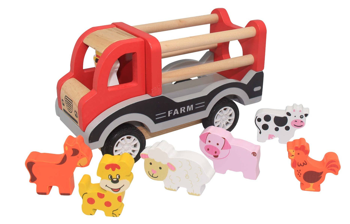 ToysLink - Wooden Pullback Farm Truck with Animals