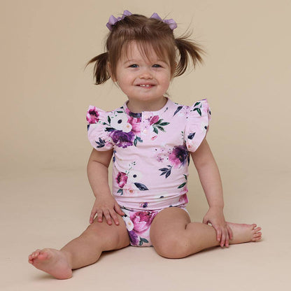 Snuggle Hunny - Floral Kiss Short Sleeve Organic Bodysuit with Frill