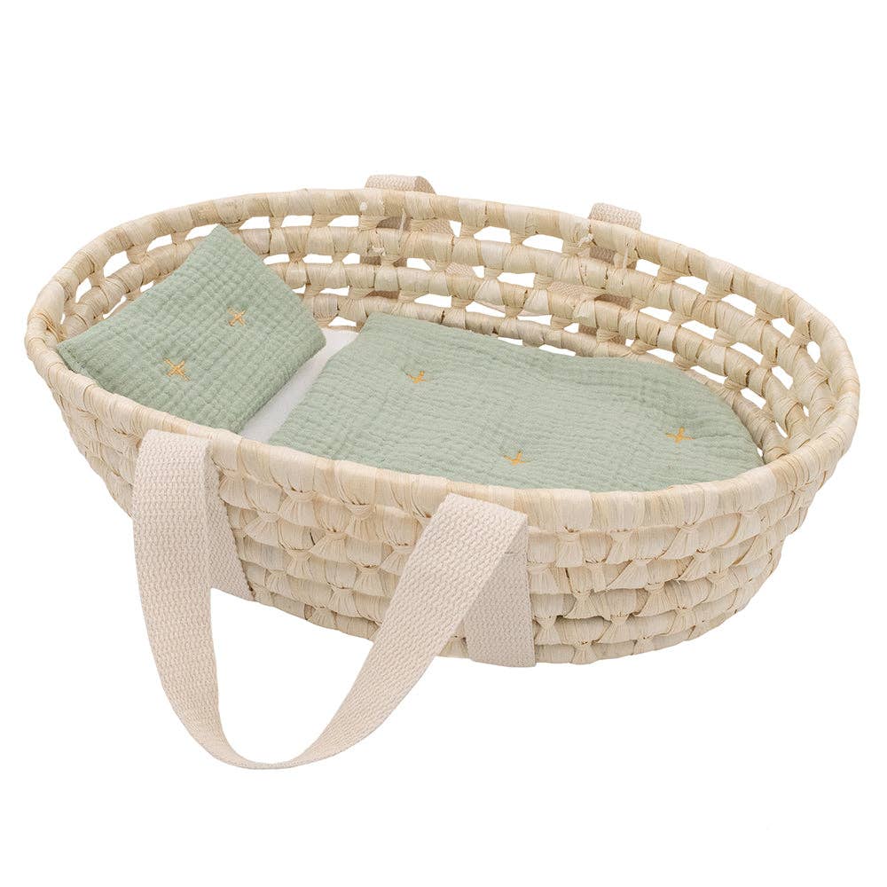 Rattan Doll Moses Basket Set - Sage