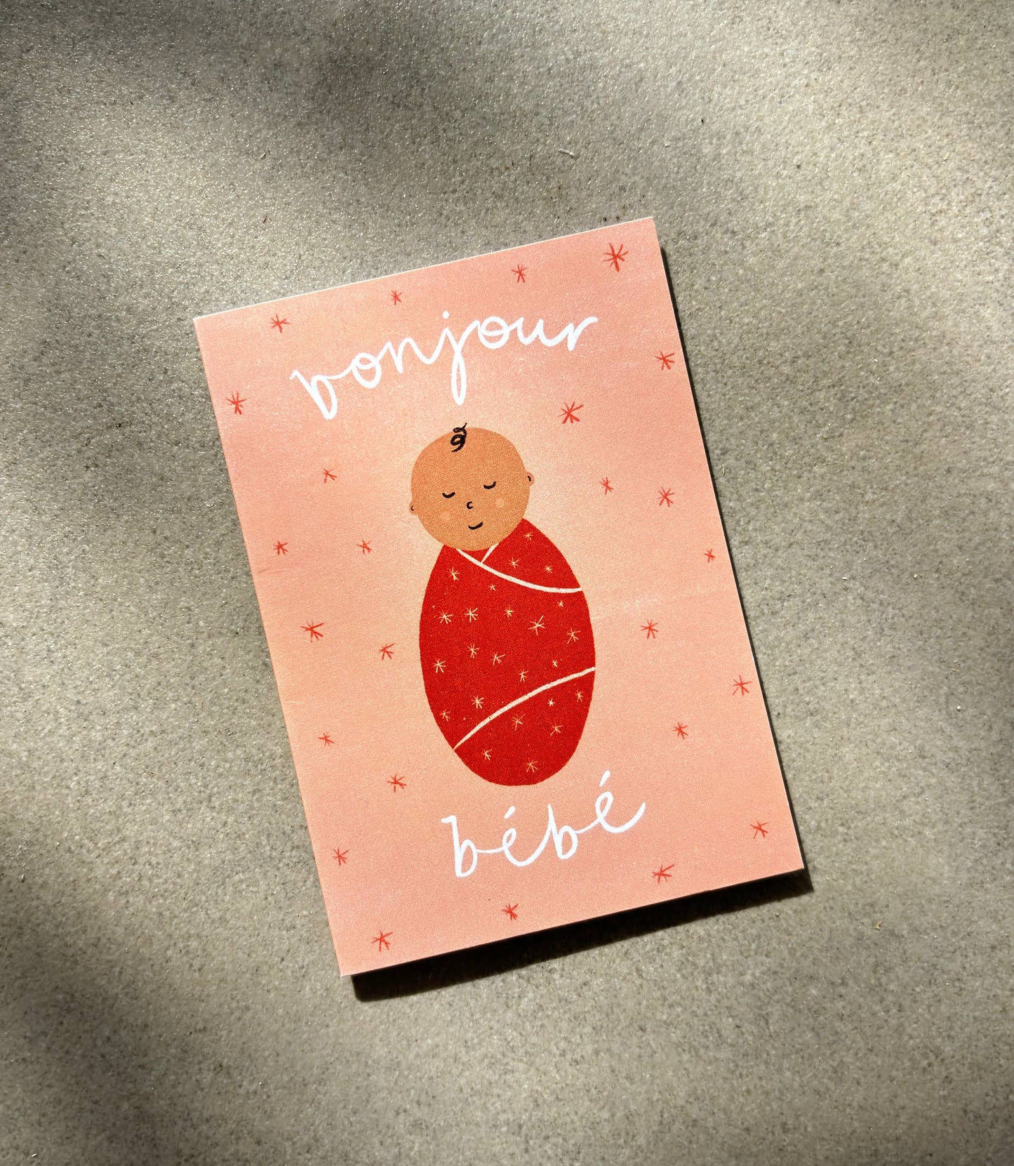 Lauren Sissons Studio - Bonjour Bebe Pink Mini Card - New Baby Cute Shower Greeting