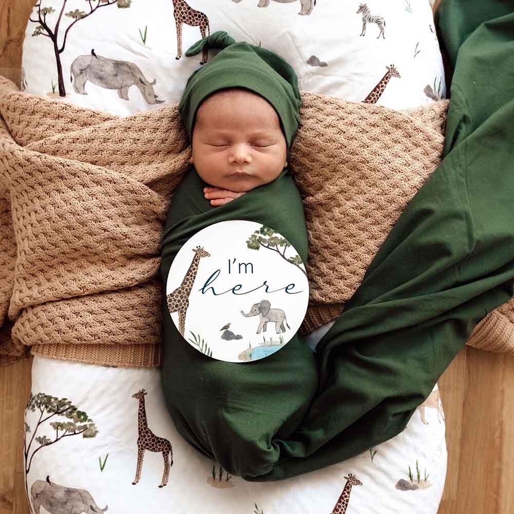 Snuggle Hunny - Olive Organic Jersey Wrap & Beanie Set