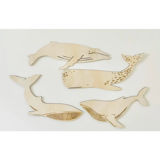Timber Tinkers - Large Whale Decals Natural Wood