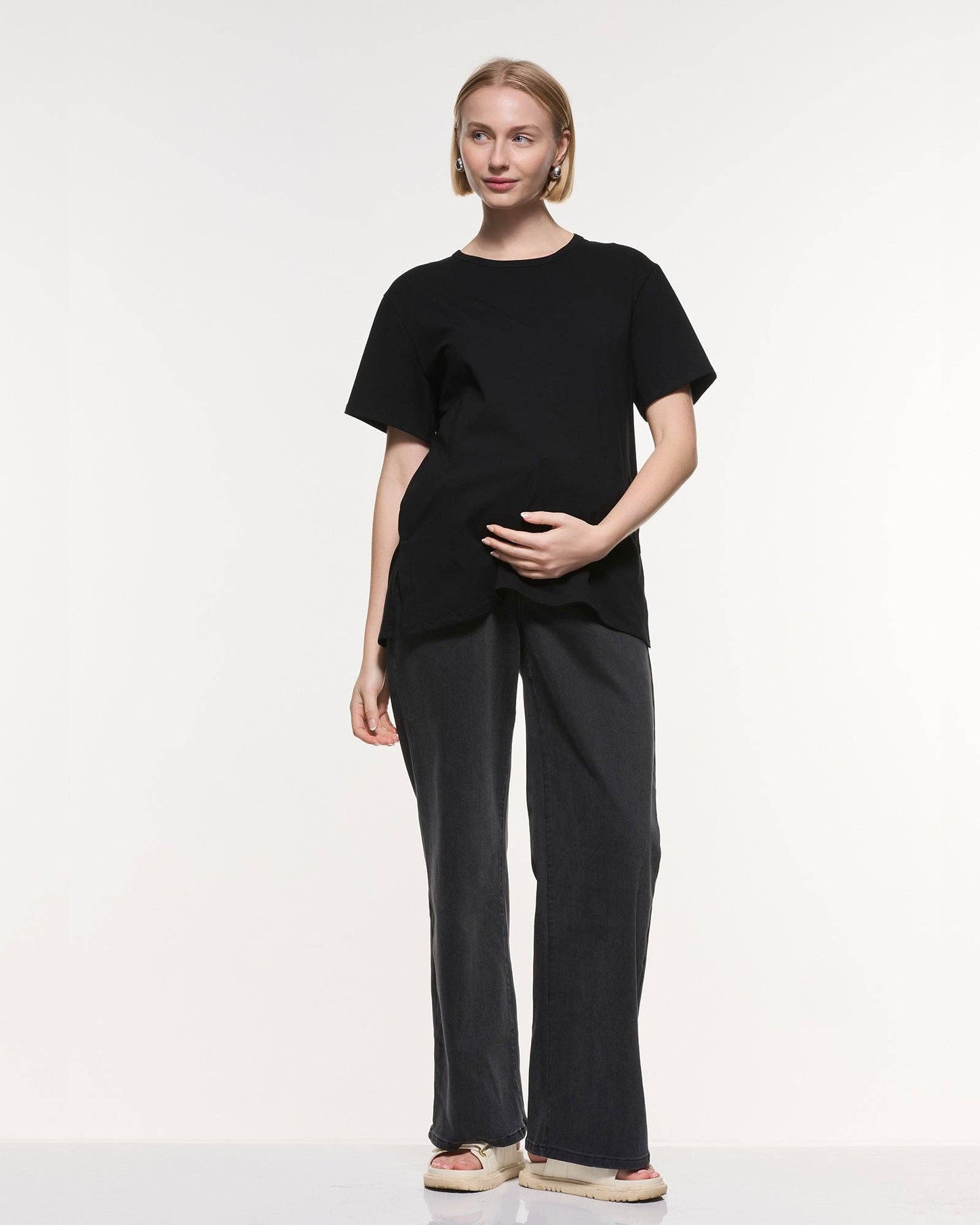 Soon Maternity - Relaxed Wide Leg Jeans - Black