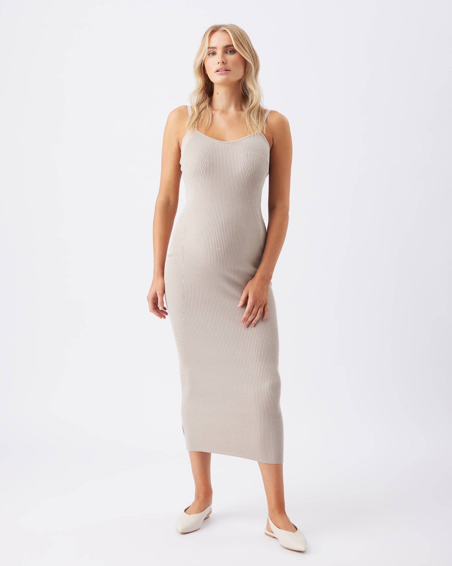 Ripe Maternity - Celine Rib Knit Dress  Stone