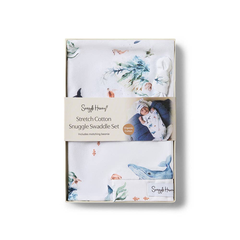 Snuggle Hunny - Ocean Organic Snuggle Swaddle & Beanie Set