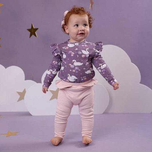 Snuggle Hunny - Midnight Swan Organic Long Sleeve Top with Frill