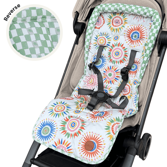 OiOi - Reversible Pram Liner - Sunburst/Green Check