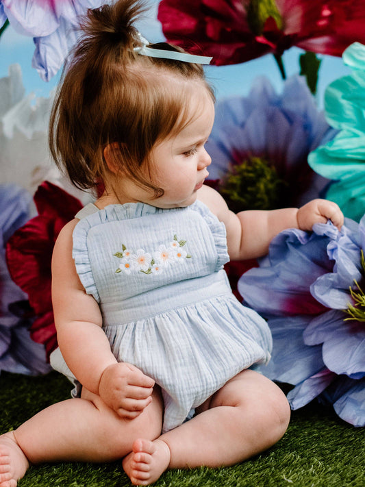 Fleur Harris - Botanical Frill Romper - Cornflower