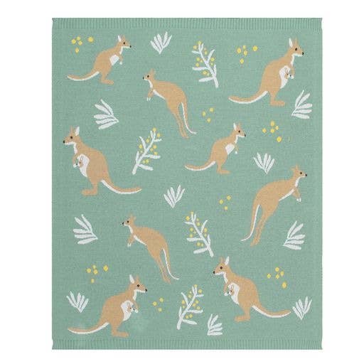 Australiana Baby Blanket - Kangaroo/Green