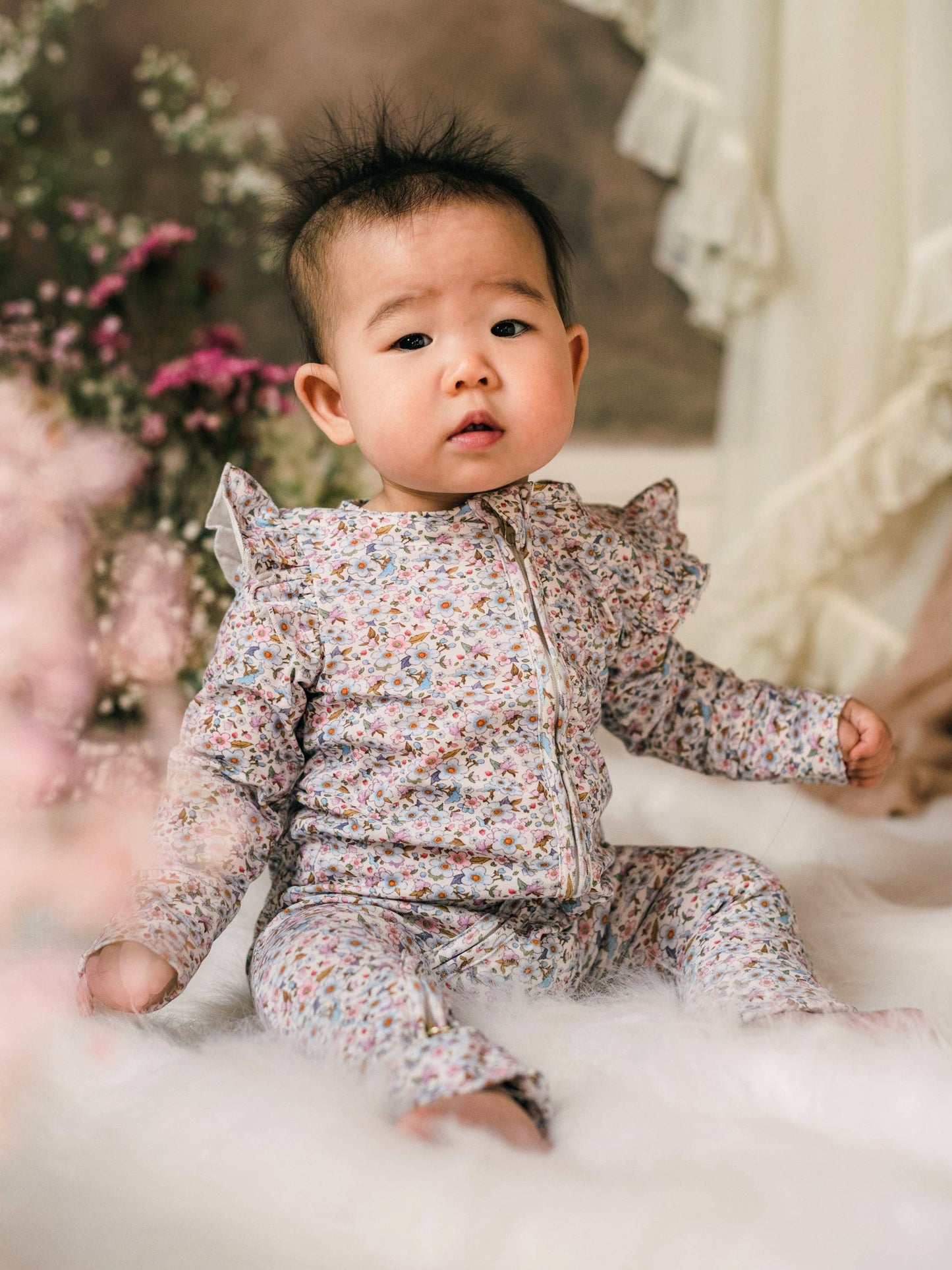 'Forget-me-nots' Precious Frill Coverall Onesie - Snow