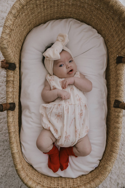 Petite + Co - MUSLIN BOW CANDY CANE ROMPER