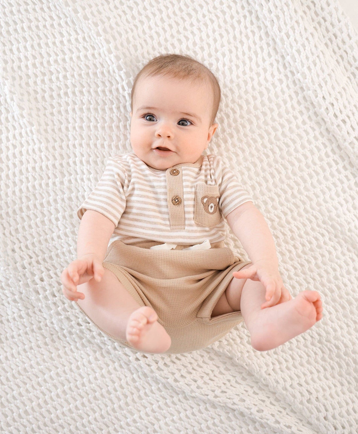 Lūmmi in Colour Babywear - Organic Cotton Short Sleeve Bodysuit - Bear & Oat Stripes