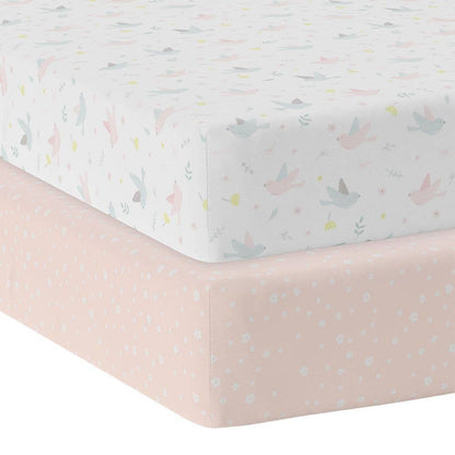 Living Textiles - 2-pack Jersey Cot Fitted Sheet - Ava/Blush Floral