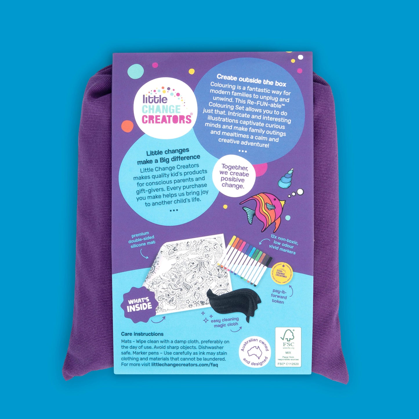 Little Change Creators - UNDERWATER | Wipeable Colouring Mat + Pens Set