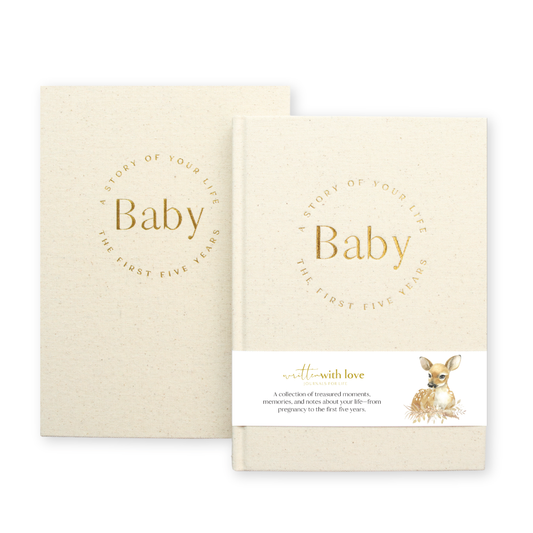 Written With Love - Baby Memory Book with Keepsake Box - Oatmeal