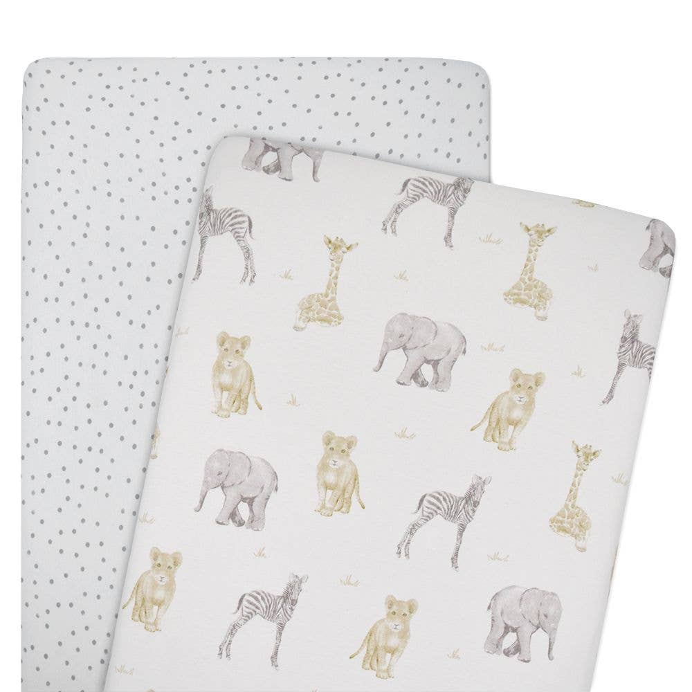 Living Textiles - 2pk Bedside Co-Sleeper Fitted Sheets - Savanna/Pitter Patter