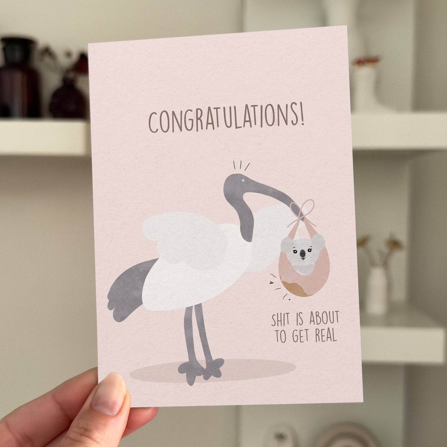 From Rosalie - Sh**s about to get real: Funny baby shower card pink