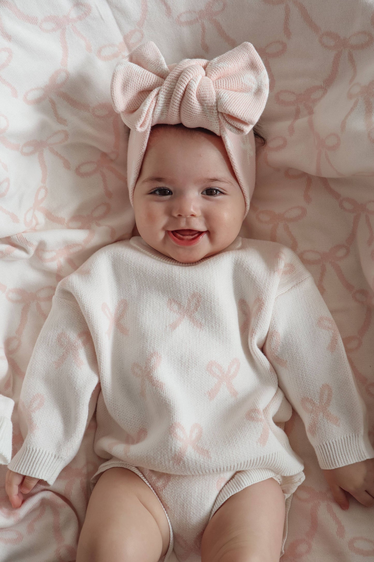 Petite + Co - BOW JUMPER | MILK + BABY PINK BOWS