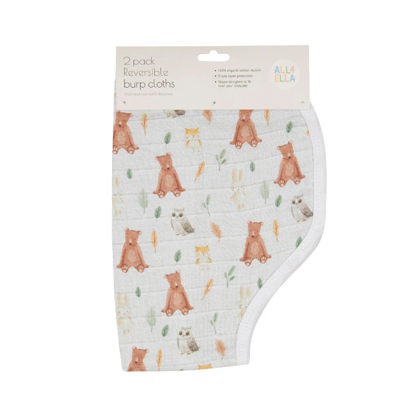 All4Ella - Burp Cloth 2pk - Forest Friends