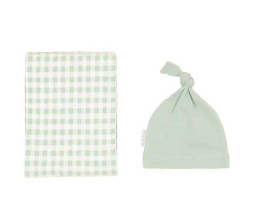 Jersey Swaddle & Beanie Set Sage Gingham - All 4 Ella