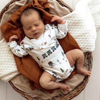 Trains L/S Organic Bodysuit