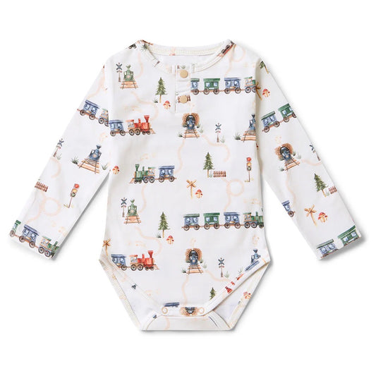 Trains L/S Organic Bodysuit