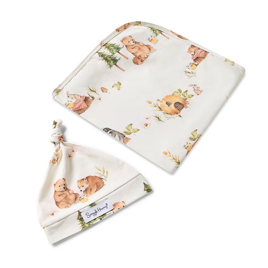 Bears Picnic Jersey Wrap & Beanie Set