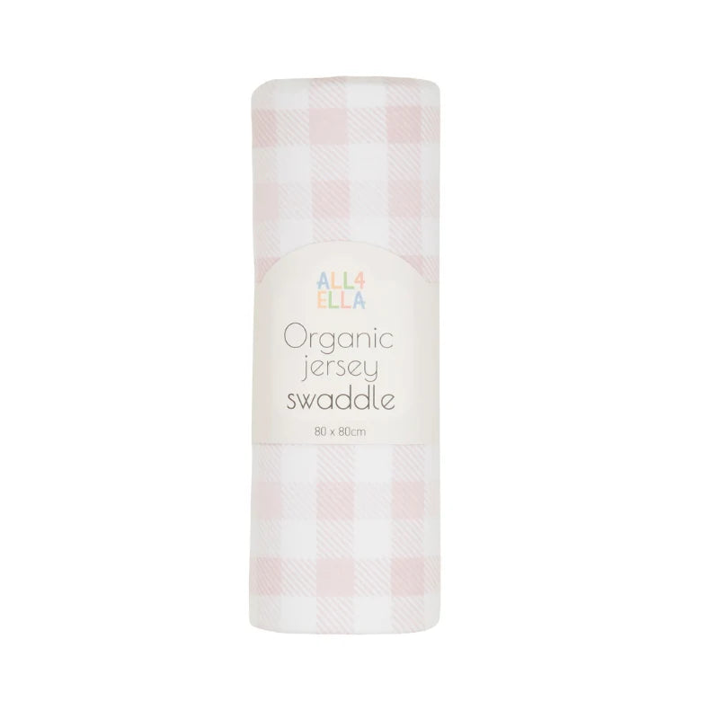 All4Ella - Jersey Swaddle - Gingham Pink