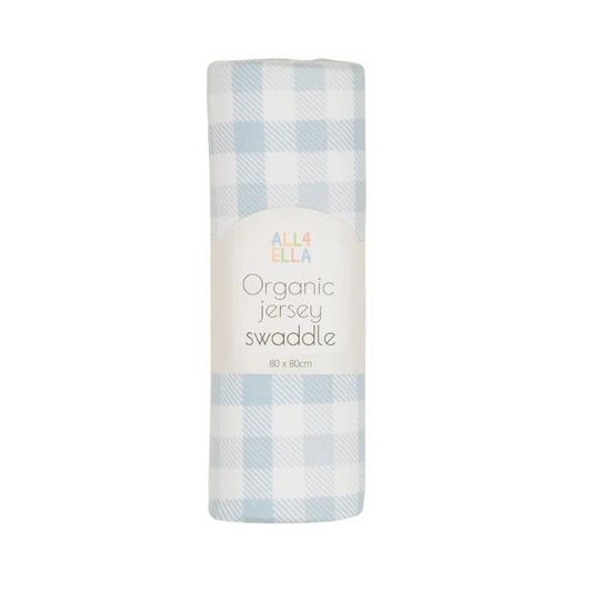 All4Ella - Jersey Swaddle - Gingham Blue