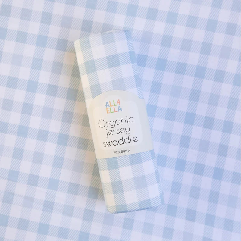 All4Ella - Jersey Swaddle - Gingham Blue