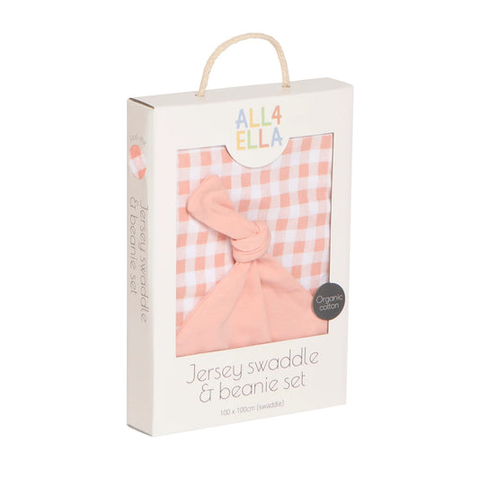 Jersey Swaddle & Beanie Set Strawberry Gingham - All 4 Ella