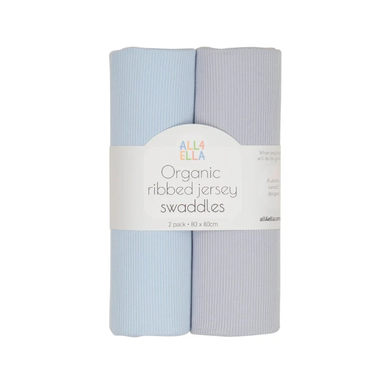 All4Ella - Ribbed Jersey Swaddles 2pk - Blue & Grey