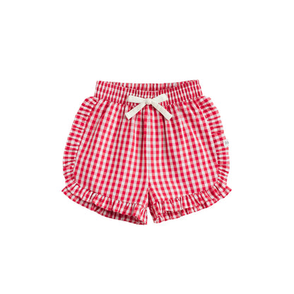 Confetti Kidz - Red Plaid Ruffle Shorts