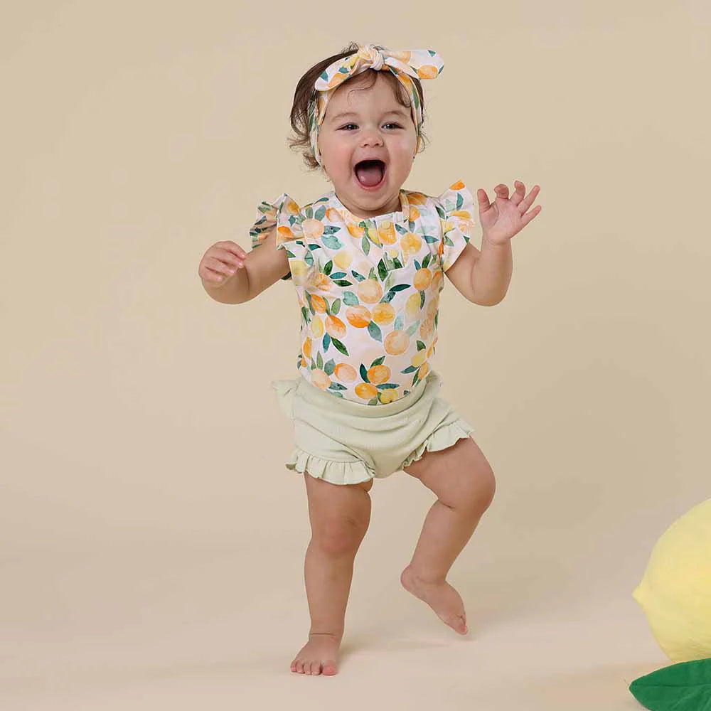 Snuggle Hunny - Sunny Citrus Short Sleeve Organic Bodysuit with Frill