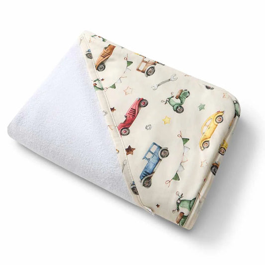 Snuggle Hunny - Vintage Cars Organic Hooded Baby Towel