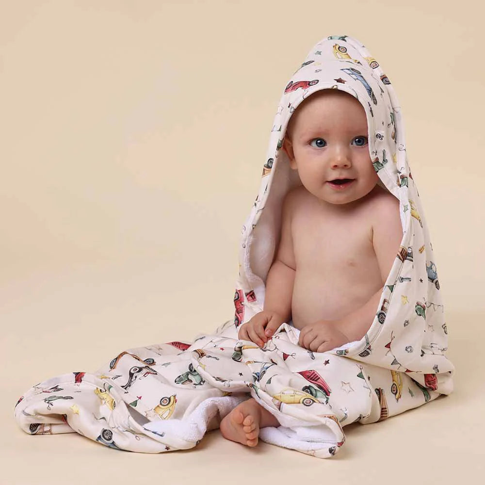 Snuggle Hunny - Vintage Cars Organic Hooded Baby Towel
