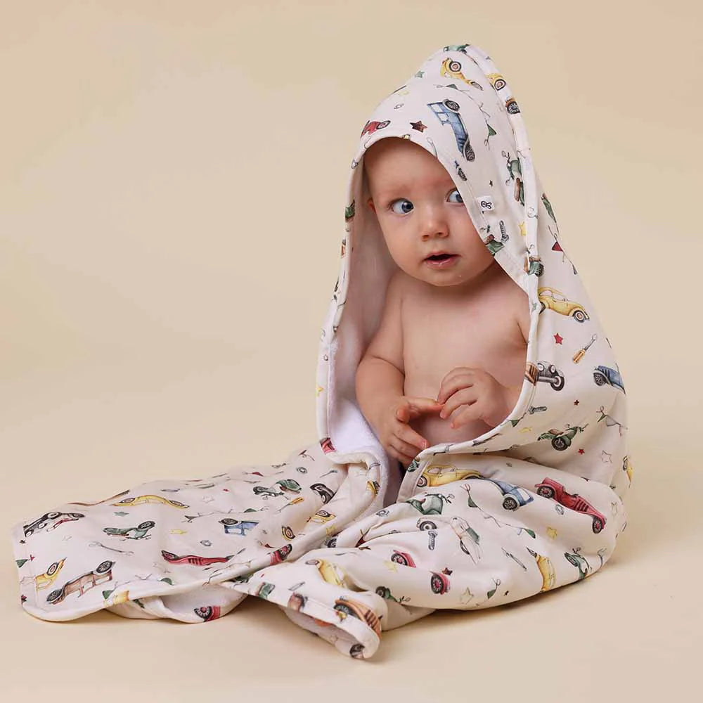 Snuggle Hunny - Vintage Cars Organic Hooded Baby Towel