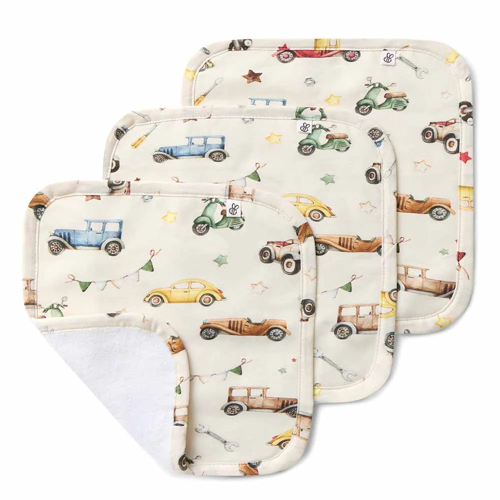 Snuggle Hunny - Vintage Cars Organic Wash Cloths - 3 Pack