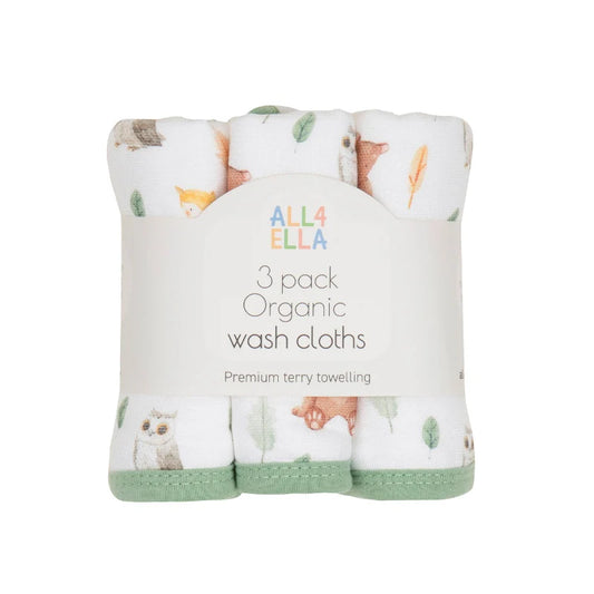 All4Ella - Wash Cloths 3pk - Forest Friends