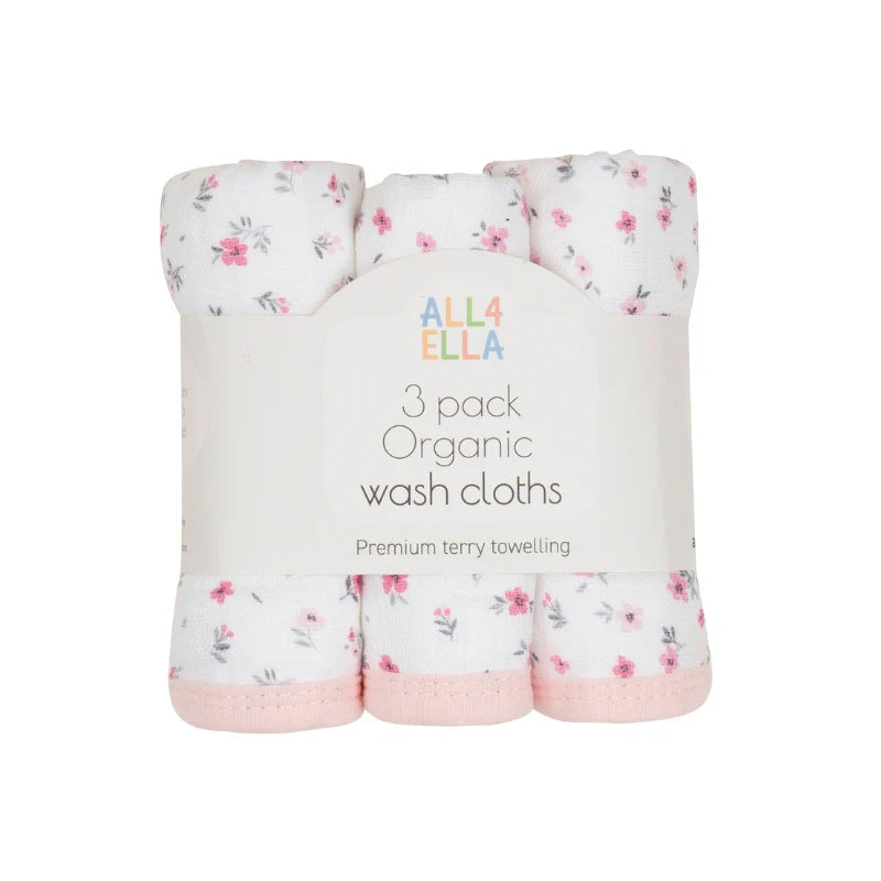All4Ella - Wash Cloths 3pk - Pink Petals