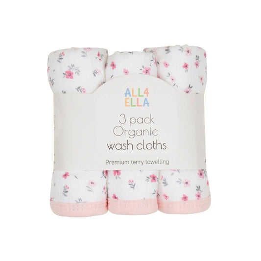 All4Ella - Wash Cloths 3pk - Pink Petals