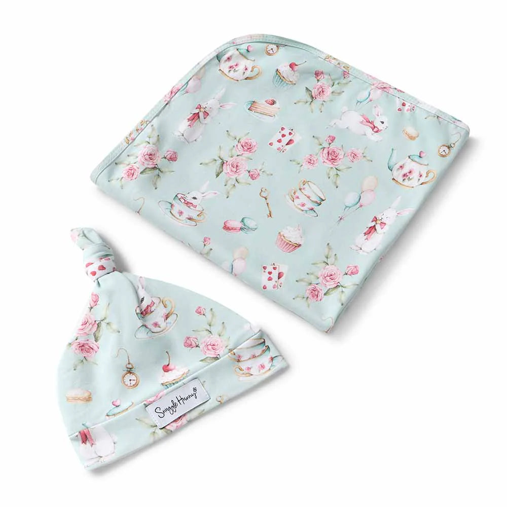 Snuggle Hunny - White Rabbit Organic Jersey Wrap and Beanie Set